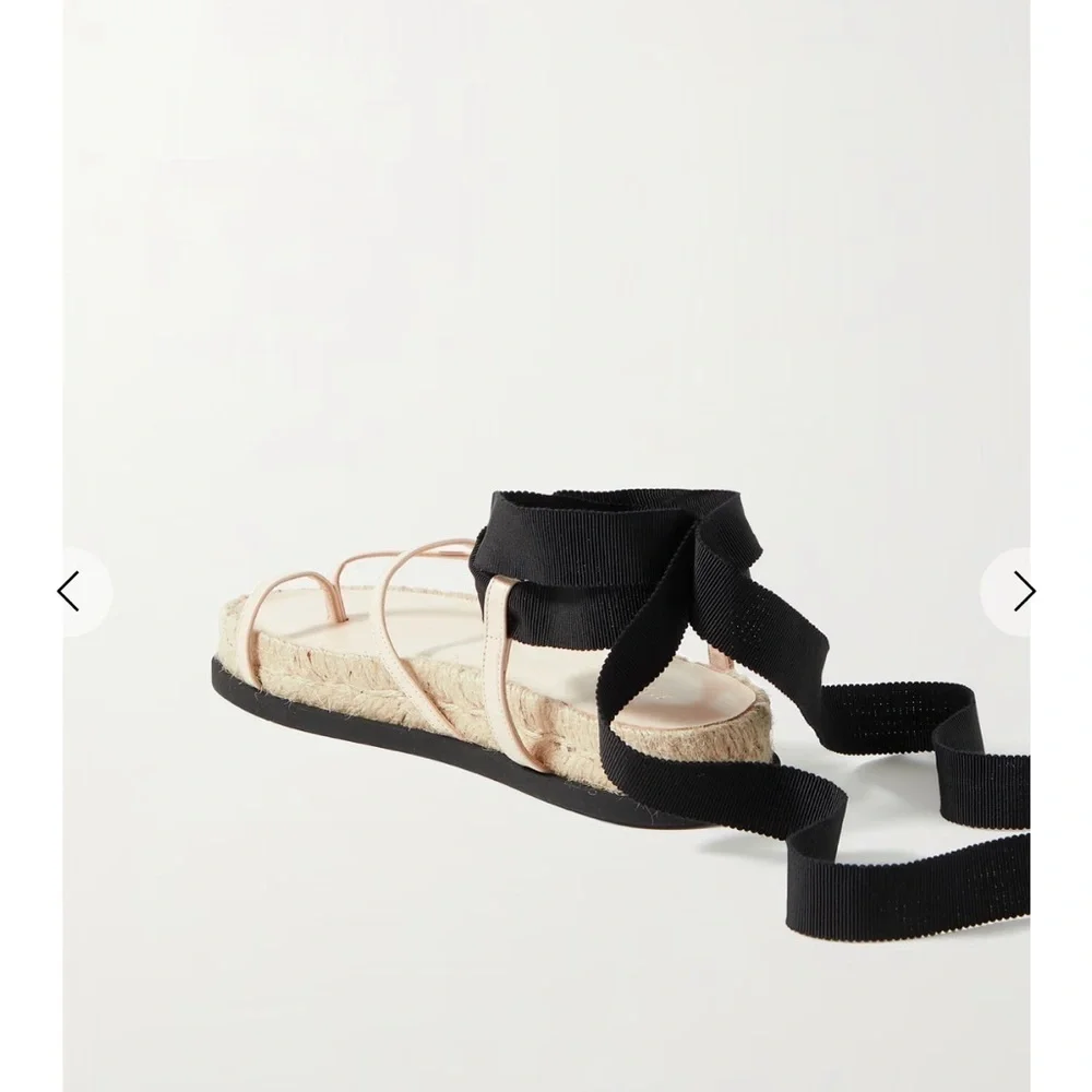 YASMINE LEATHER‎ AND GROSGRAIN ESPADRILLE SANDALS IN BEIGE